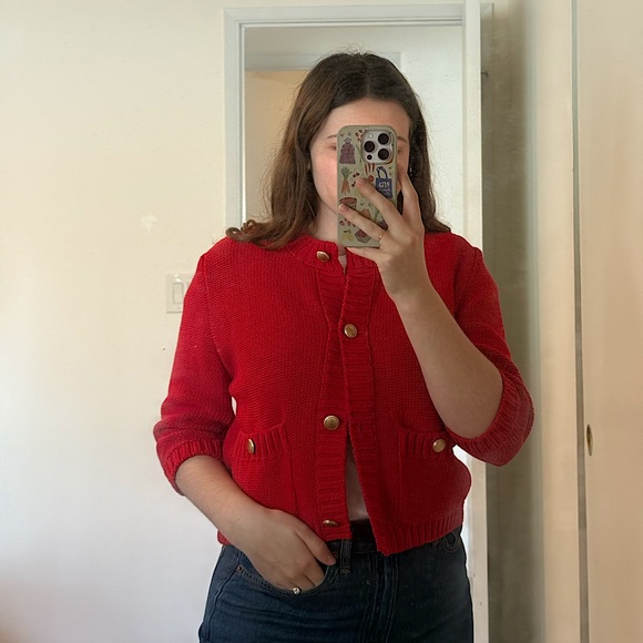 Red Button-Up Cardigan - Picture 1 of 2